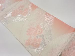 曲線に花葉模様織出し袋帯